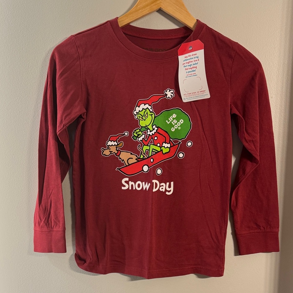Life Is Good Kids Maroon Christmas Snow Day Long Sleeve Tee